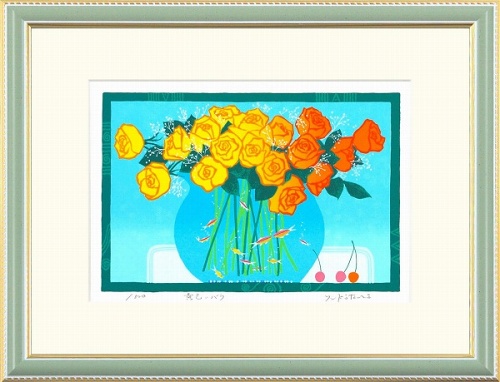 楽天市場】【中古】 額装 吉岡浩太郎 シルクスクリーン バラ