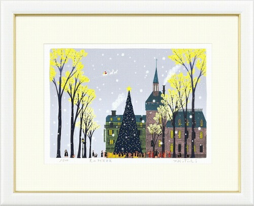 1月限定価格【シルクスクリーン版画】吉岡浩太郎　ホワイトクリスマス　額付き 吉岡浩太郎『ホワイトクリスマス （B）』シルクスクリーン 【絵画 額
