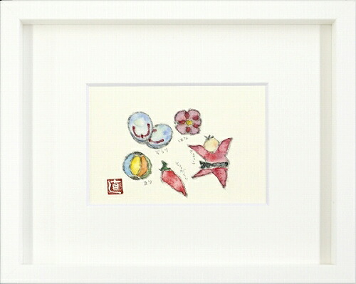 【水彩画・絵画】河村直子『つるし雛 2』水彩画■新品★