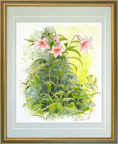 【水彩画・絵画】勢克史『赤い百合』水彩画■新品★｜アート明日香