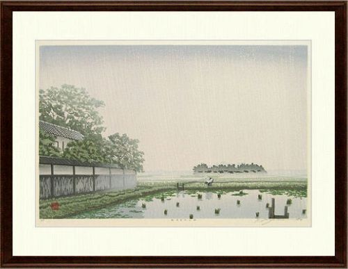 【版画・絵画】宮本秋風『村はずれの雨』木版画■限定200部・新品★