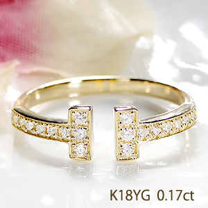 【楽天市場】【送料無料】K18YG【0.17ct】ダイヤモンド リング指輪 かわいい 人気 Tモチーフ ミル打ち 上品 スマイル クロス