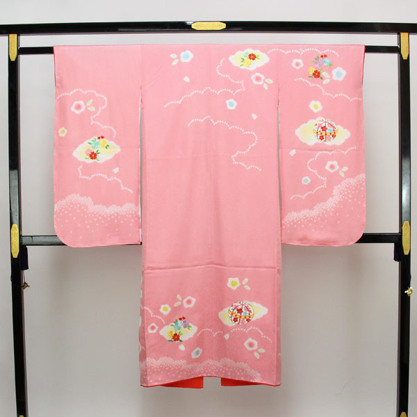 七五三 お召しもの 新品 正絹 お召しもの 7歳用 売りわたす お正月 ひな祭り 毬 サクラ色 あすかや [商いもの電話番号pt2923]