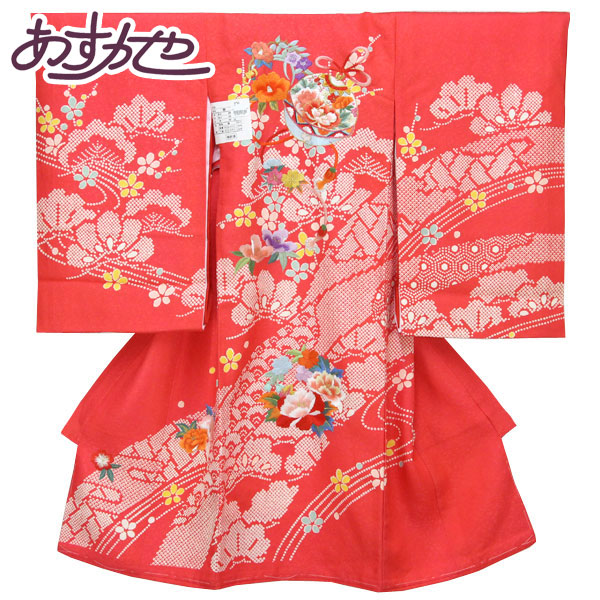 【お仕立て上がり】初着 女の子 産着 祝着 お祝い着 鈴と花 ピンク 刺繍 疋田 あすかや [商品番号pt3795]｜あすかや
