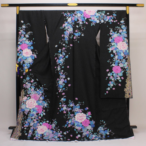 着物 振袖 艶やか！丹後ちりめん 日本の絹 銀通し ラメ箔刺繍 豪華 花意匠 紋織り地 未仕立て あすかや [商品番号fs278]