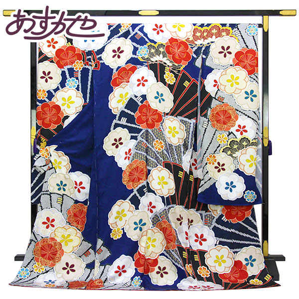 着物 振袖 豪華 綸子 波枠地紋 金彩金駒刺繍 疋田に梅紋 丹後ちりめん 日本の絹の印 未仕立て あすかや [商品番号fs516]