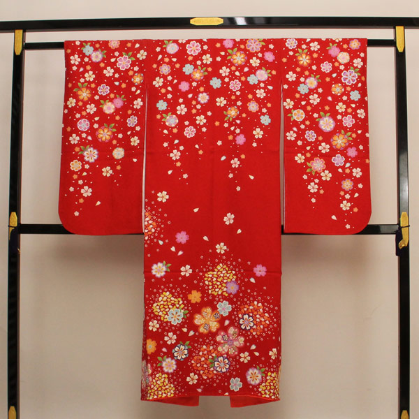 七五三 御召しもの 新品 正絹 御召しもの 7歳用 売りわたす お正月 ひな祭り 赤 あすかや [商いもの電話番号pt2538]
