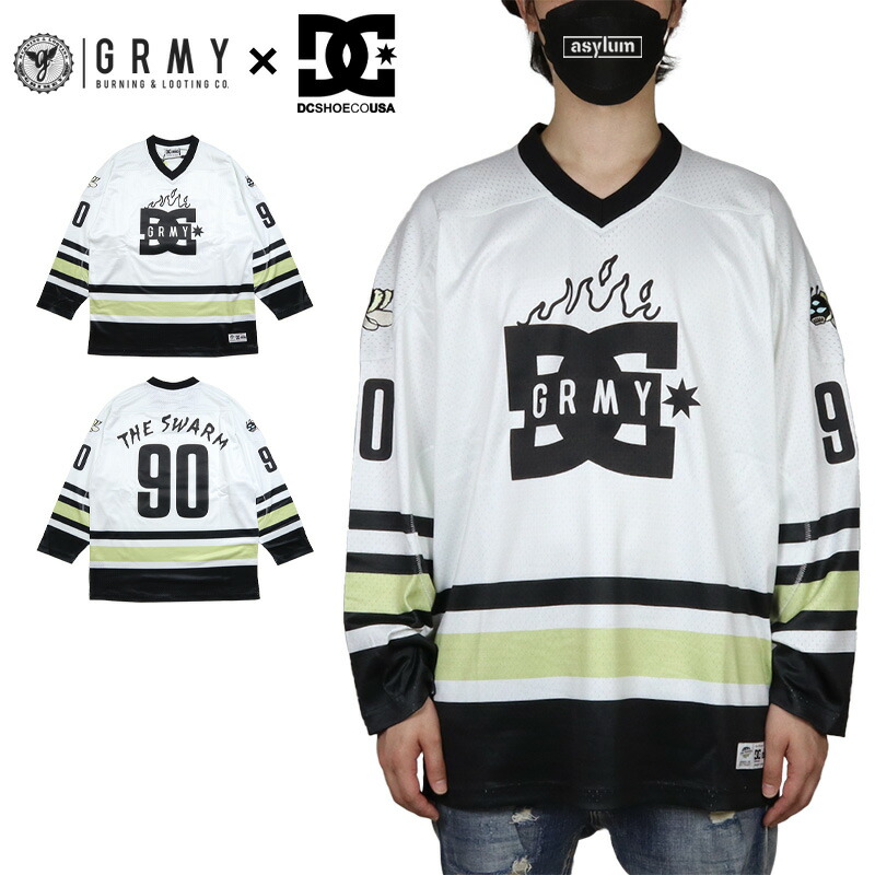 グライミー ロンT GRIMEY Tシャツ DC SHOES コラボ 長袖Tシャツ ゲームシャツ ホッケーシャツ メンズ レディース ブランド 大きいサイズ おしゃれ おすすめ 人気 白 grimey25aw006 オフホワイト M L XL