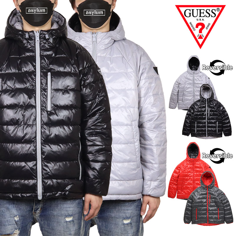 ゲス 上衣 GUESS 中綿落ちこむ上衣 リヴァーシブル アウター ボンネット メンズ レディース ブランド名 気が大きい大きさ 今めかしい おすすめ 一般受け 黒 秋冬 生あたたかい guess2-24aw003 黒いこと S XL XXL M L