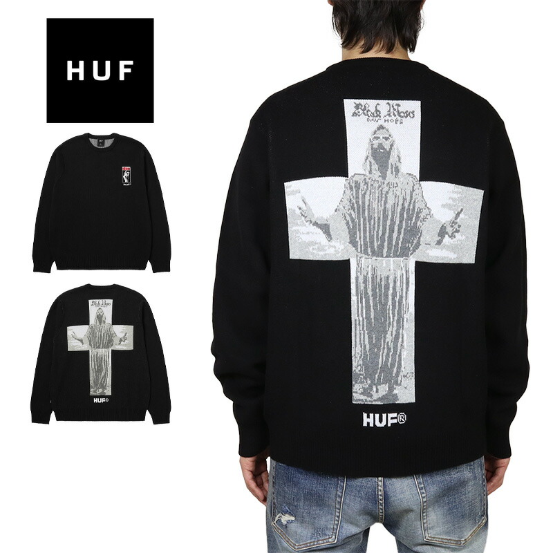 HUF 編み物 ハフ スウェーター メンズ レディース ブランド名 馬鹿でかい大きさ 今めかしい おすすめ 一般受け 黒 表どおり系 スケボー スケーター 黒 huf25aw005 黒いこと M L XL