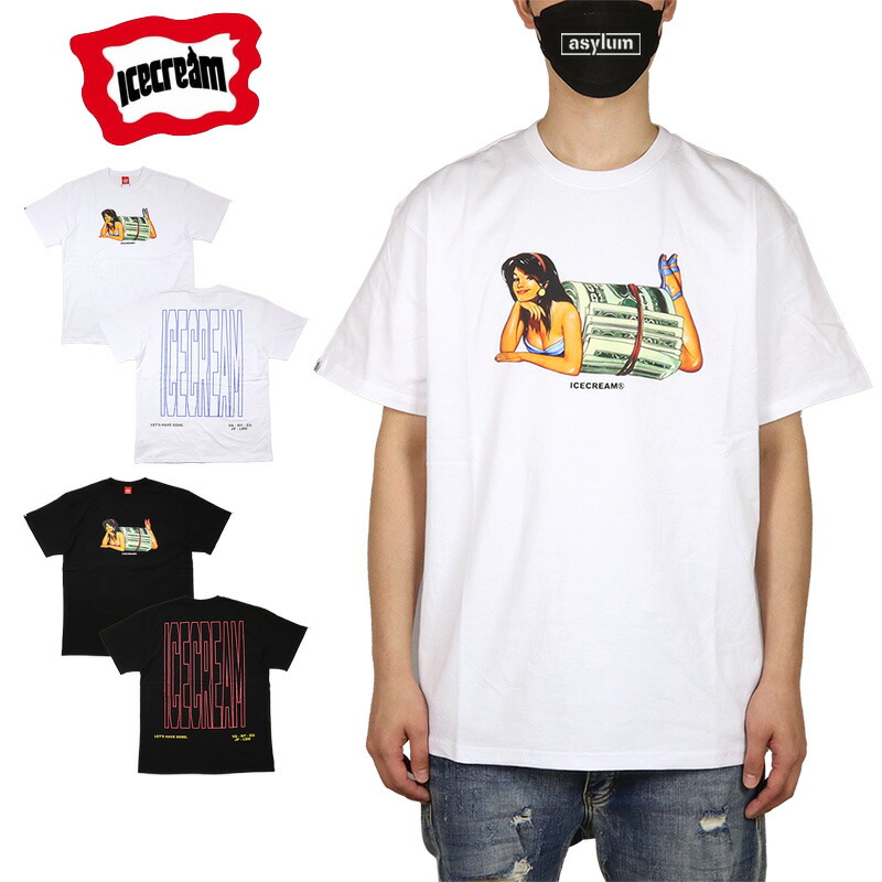 【14%OFF】【P5倍】【MAX88%OFF 誕生祭FINAL 最大20％OFFクーポン配布】アイスクリーム Tシャツ ICE CREAM 半袖Tシャツ メンズ レディース ブランド 大きいサイズ おしゃれ おすすめ 人気 白 黒 綿100% ice-cream24ss001 ホワイト ブラック M L XL