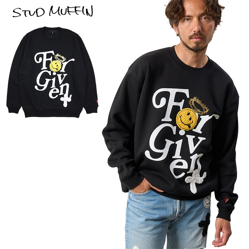 スタッドマフィン 調教師 STUD MUFFIN 流汗 トップス 裏起毛 編み物紋章 メンズ レディース ブランド名 馬鹿でかい大きさ 今めかしい おすすめ 一般受け 黒 stdmfn24aw007 黒いこと  M L XL