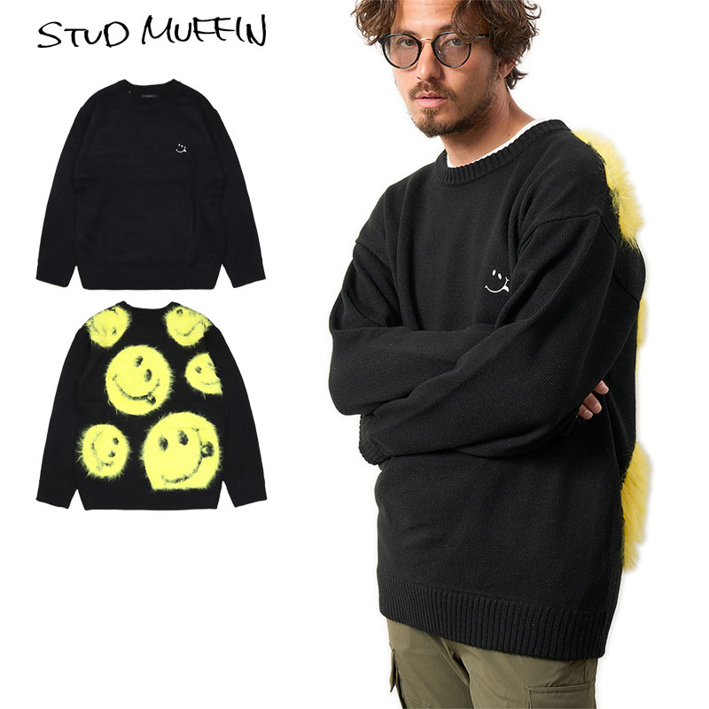 【 33%OFF】【期間延長SUMMER SALE開催中】スタッドマフィン ニット STUD MUFFIN クルーネック セーター トップス シャギーヤーン 刺繍 メンズ レディース ブランド 大きいサイズ おしゃれ おすすめ 人気 黒 stdmfn24aw013 ブラック M L XL｜ストリート系B系通販 ASYLUM