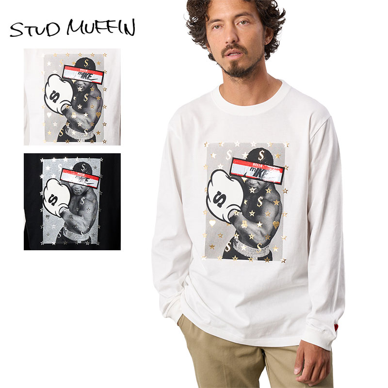 【23%OFF】【P10倍】【MAX88%OFF♪誕生祭SALE 最大20％OFFクーポン配布】スタッドマフィン ロンT STUD MUFFIN Tシャツ 長袖Tシャツ メンズ レディース ブランド 大きいサイズ おしゃれ おすすめ 人気 綿100% 白 黒 stdmfn24ss002 ホワイト ブラック M L XL