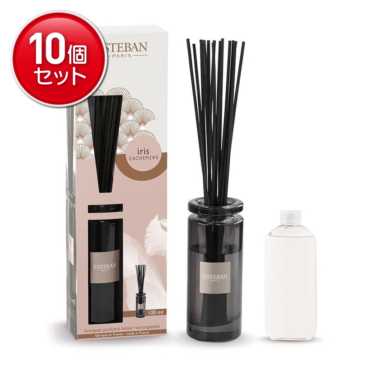 【最安挑戦!まとめ買い×10点セット】日本香堂 エステバン ESTEBAN イリスカシミア イニシャルラタンブーケディフューザー 芳香剤 100mL|姫路流通センター