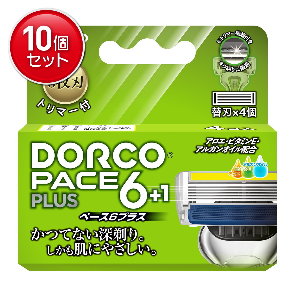 【最安挑戦！まとめ買い×10点セット】ドルコ PACE6プラス 6枚刃カミソリ 替刃 4個入 　(4562351980029)