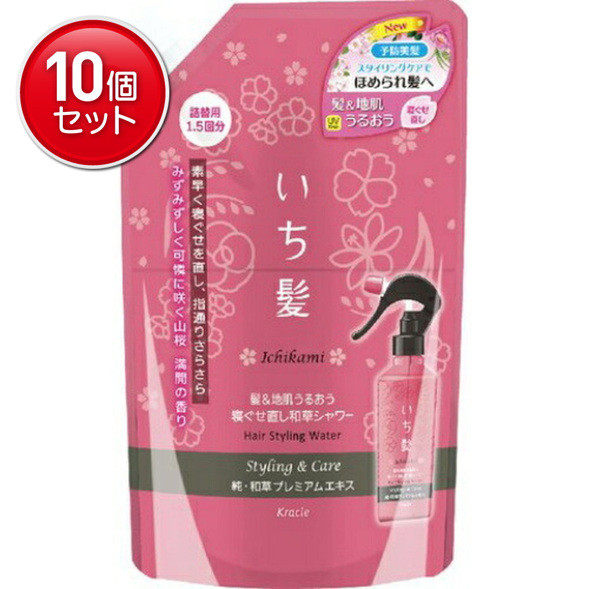 【最安挑戦！まとめ買い×10点セット】クラシエ いち髪 髪&地肌うるおう寝ぐせ直し 和草 シャワー 詰替用 375ml 　(4901417618924)