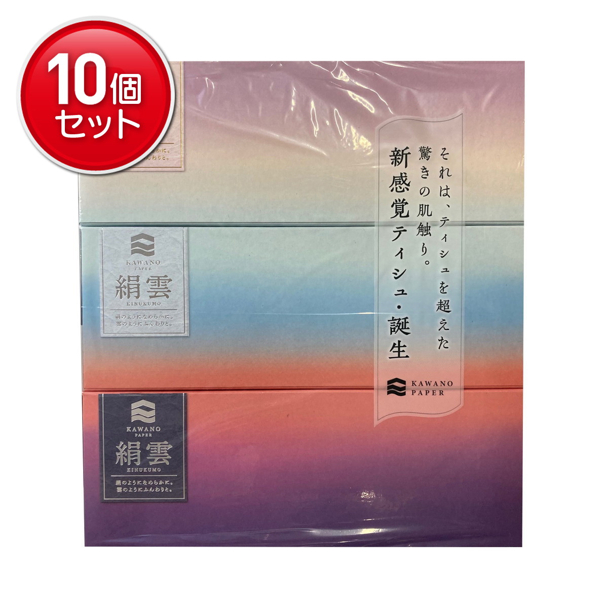 【最安挑戦！まとめ買い&times;10点セット】河野製紙 絹雲 新保湿ティシュ 3枚重ね 130組 3個パック｜姫路流通センター