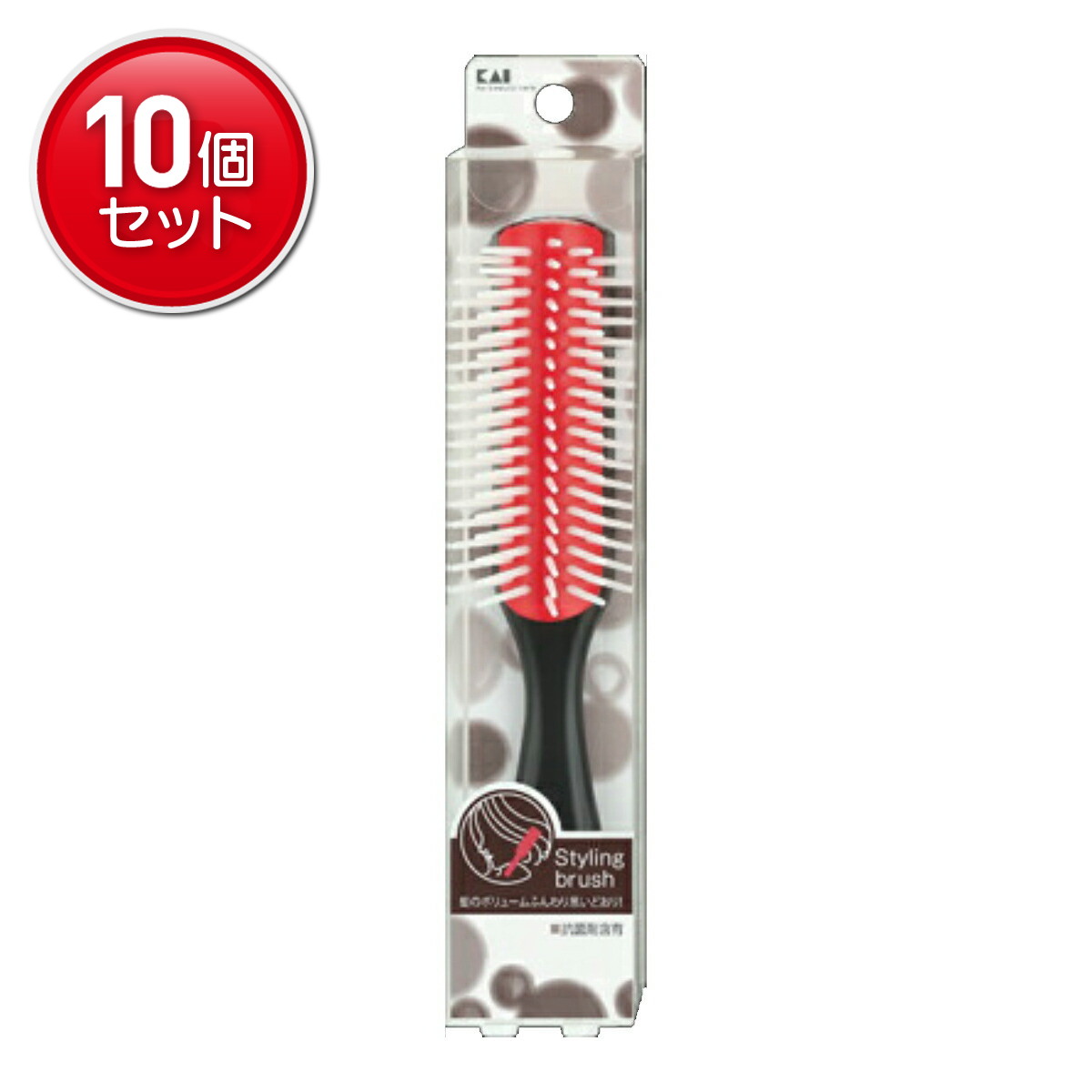 【最安挑戦！まとめ買い×10点セット】貝印 スタイリングブラシ S レッドラバー HL0001 　(4901601277418)