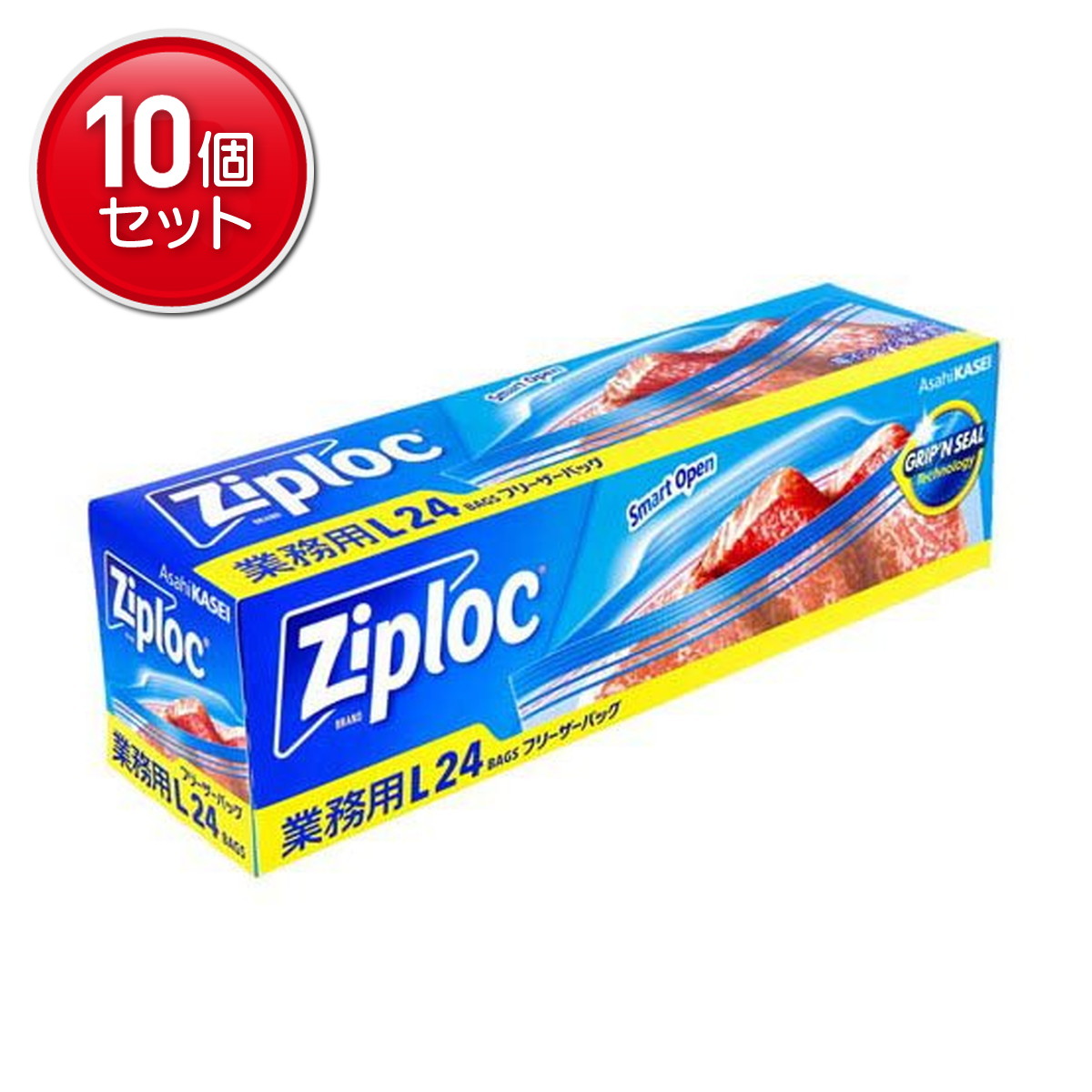 【最安挑戦！まとめ買い×10点セット】旭化成 業務用 ジップロック フリーザーバッグ L 24枚入