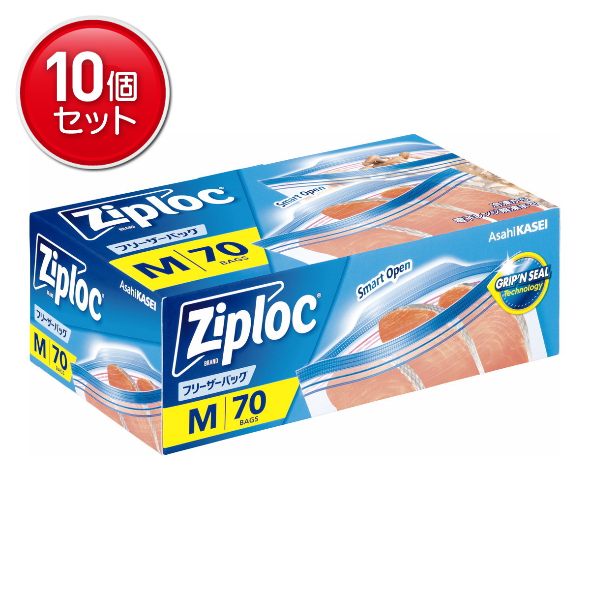 【最安挑戦!まとめ買い×10点セット】旭化成 Ziploc ジップロック フリーザーバッグ M 70枚入|姫路流通センター