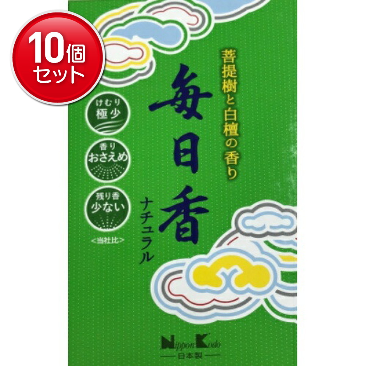 【最安挑戦！まとめ買い×10点セット】日本香堂 毎日香 ナチュラル 大型 バラ 220g
