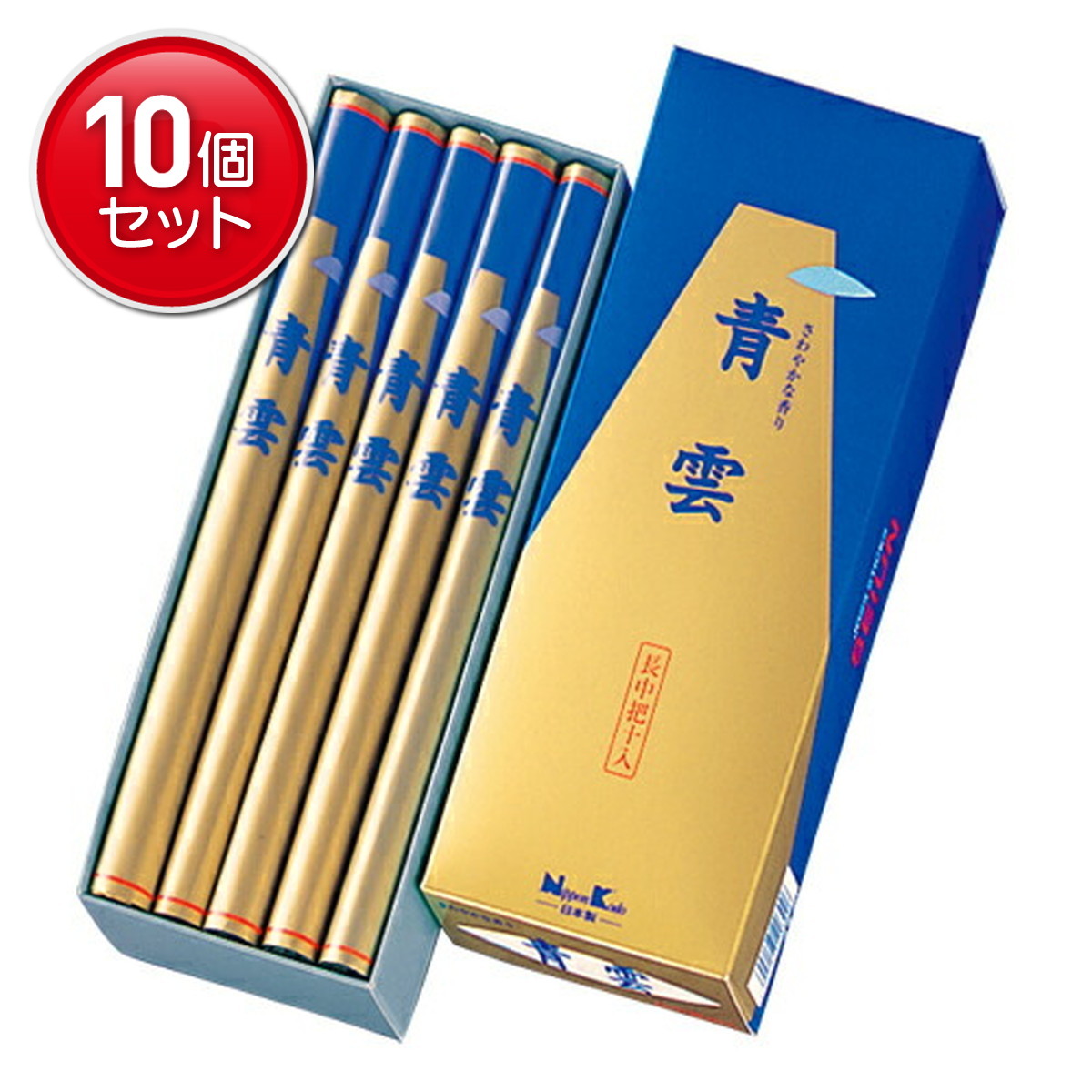 【最安挑戦!まとめ買い×10点セット】日本香堂 お線香 「 青雲 長中10把入 」 (4902125203006)|姫路流通センター