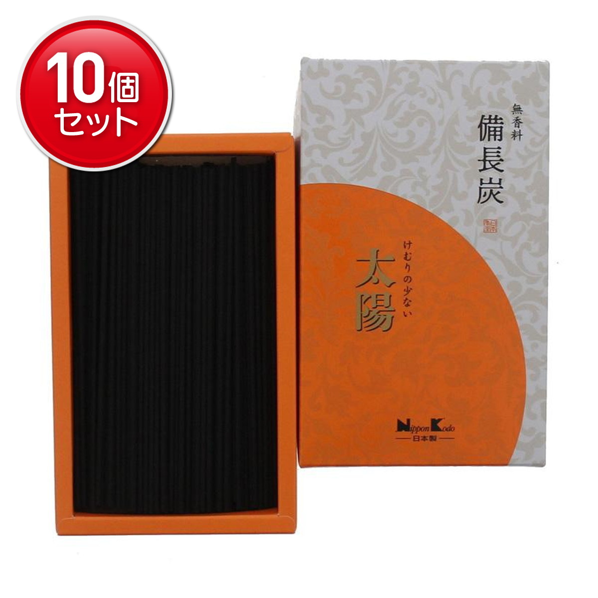 【最安挑戦！まとめ買い×10点セット】日本香堂 太陽 備長炭 バラ詰 約100g