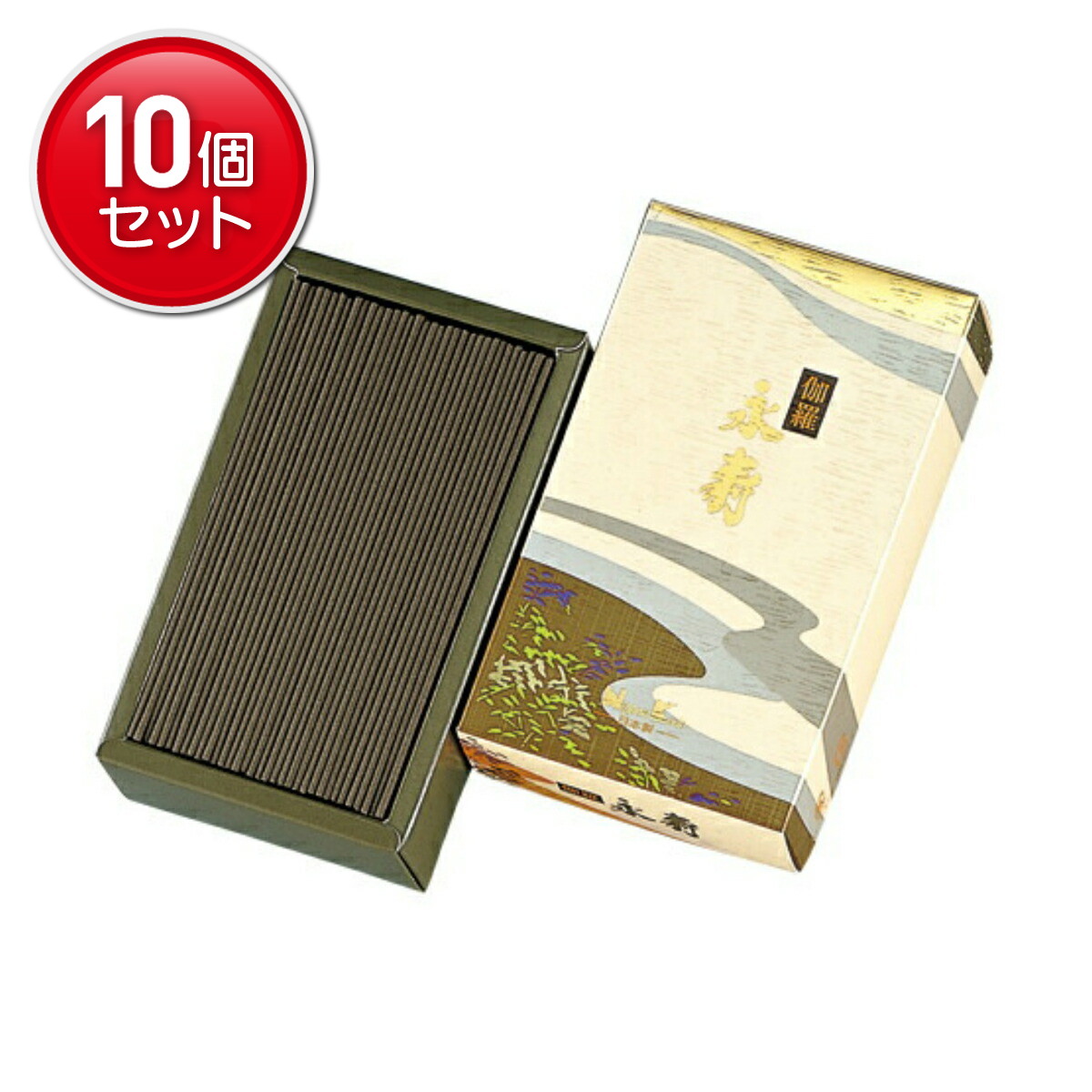 【最安挑戦！まとめ買い&times;10点セット】日本香堂 お線香 「 伽羅永寿 バラ詰 」260g スティックタイプのお線香 　(4902125280007)｜姫路流通センター