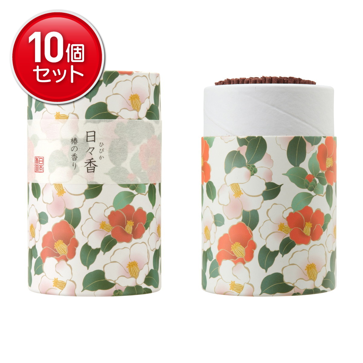 【最安挑戦！まとめ買い×10点セット】日本香堂 筒型線香 日々香 椿の香り 95g