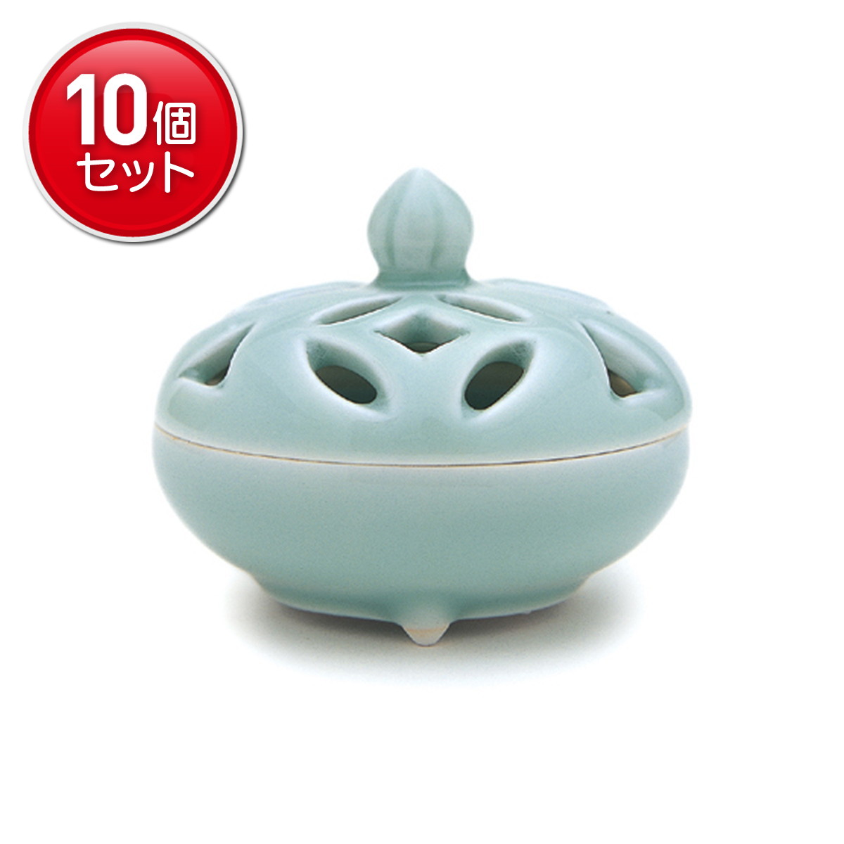 【最安挑戦！まとめ買い×10点セット】日本香堂 青磁七宝 豆 冬山 香炉