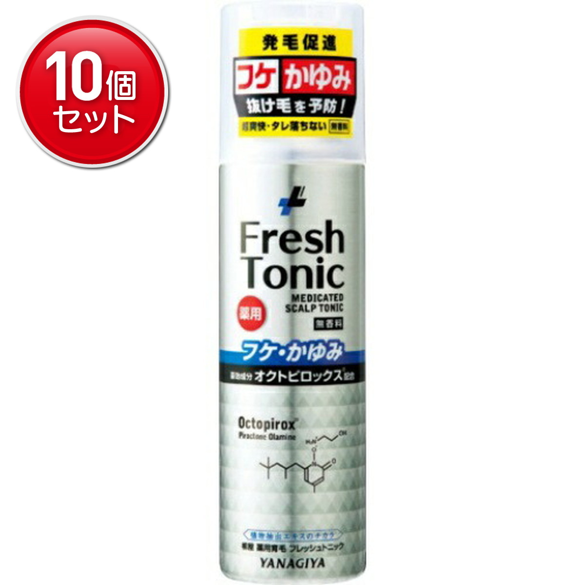 【最安挑戦！まとめ買い×10点セット】柳屋 薬用育毛 フレッシュトニック フケ・かゆみ 無香料 190g (4903018183719)