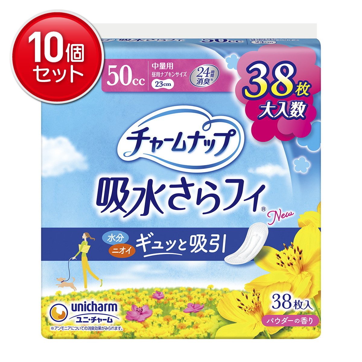 【最安挑戦！まとめ買い×10点セット】ユニ・チャーム チャームナップ 吸水さらフィ 中量用 38枚入( 4903111576678 )