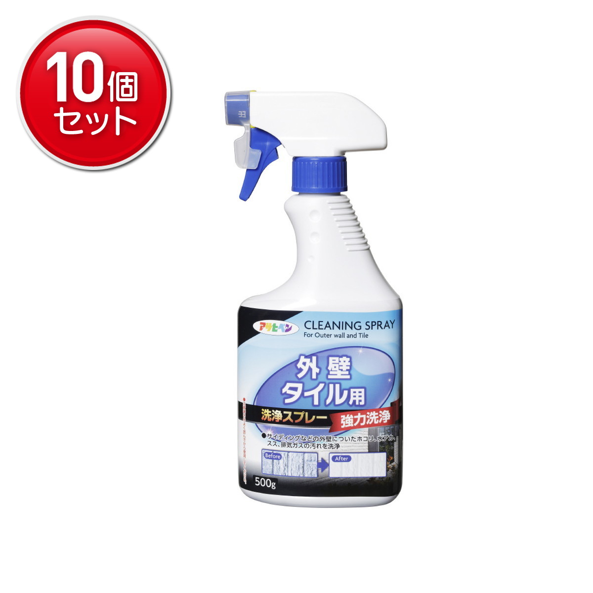 【最安挑戦！まとめ買い×10点セット】アサヒペン 外壁・タイル用 洗浄スプレー 泡洗浄 500g