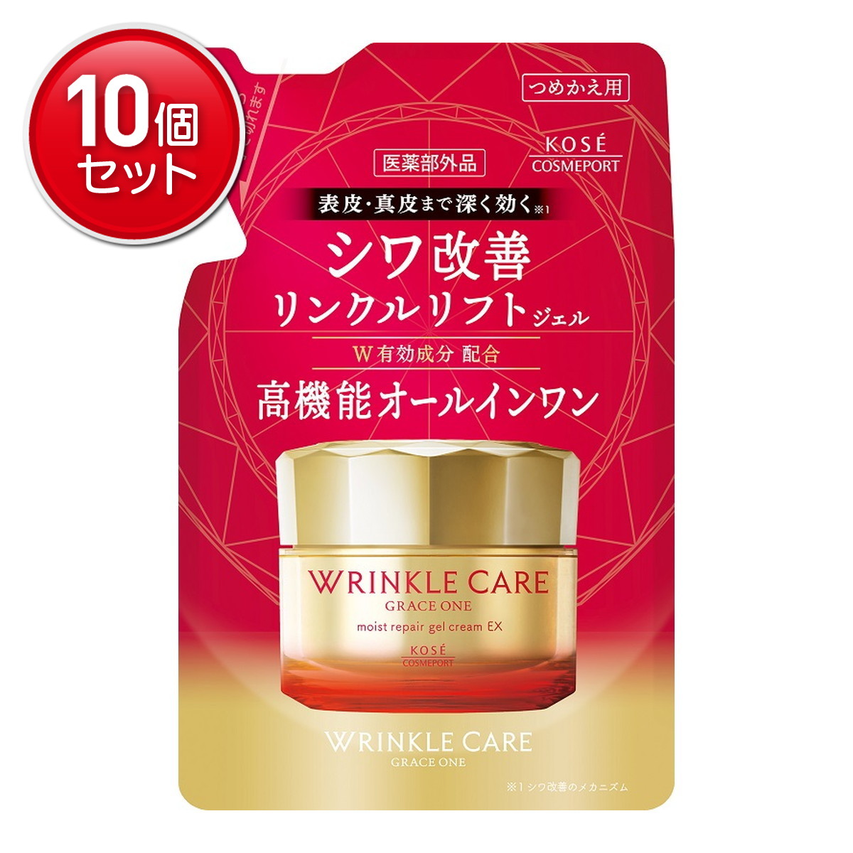 【最安挑戦！まとめ買い×10点セット】コーセーコスメポート グレイスワン リンクルケア モイストリペア ジェルクリーム EX つめかえ用 90g