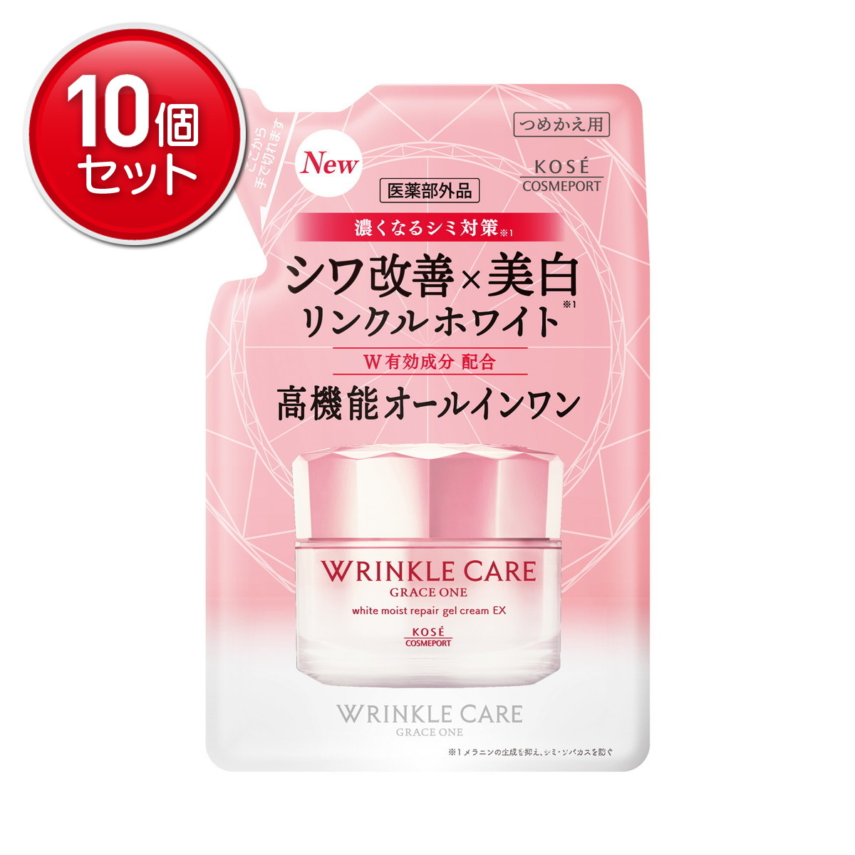 【最安挑戦！まとめ買い×10点セット】コーセーコスメポート グレイス ワン リンクルケア ホワイト モイストリペア ジェルクリーム EX つめかえ用 90g