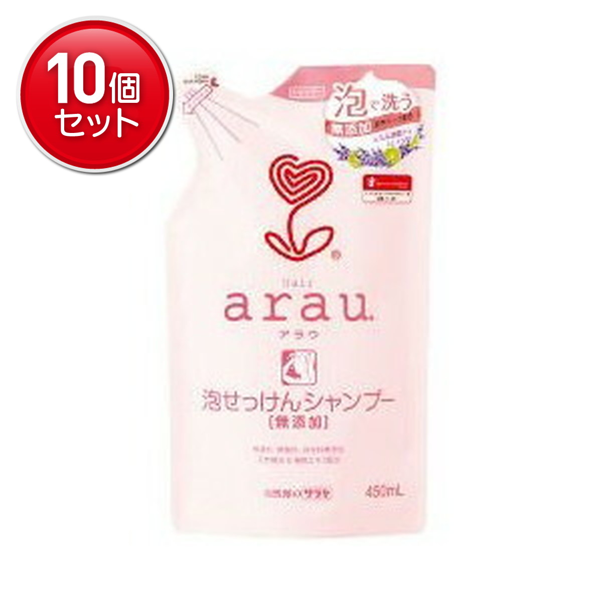 【最安挑戦！まとめ買い×10点セット】サラヤ arau. ( アラウ ) 泡せっけんシャンプー つめかえ用 450ml 合成界面活性剤、香料、着色料、保存料無添加( 4973512257698 )
