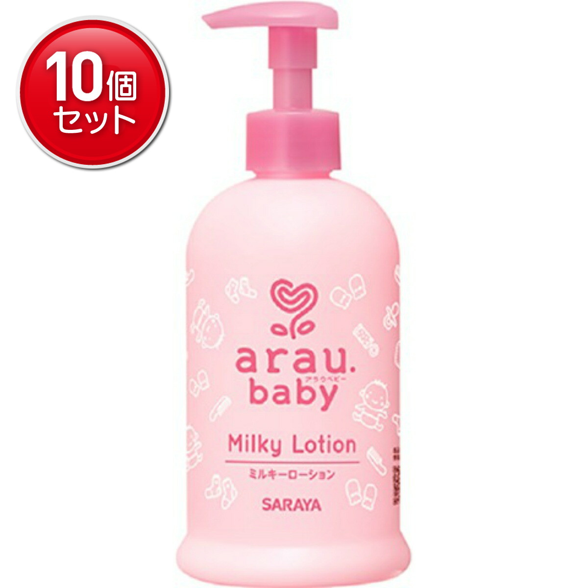 【最安挑戦！まとめ買い×10点セット】サラヤ アラウベビー ミルキーローション ポンプタイプ 300ML