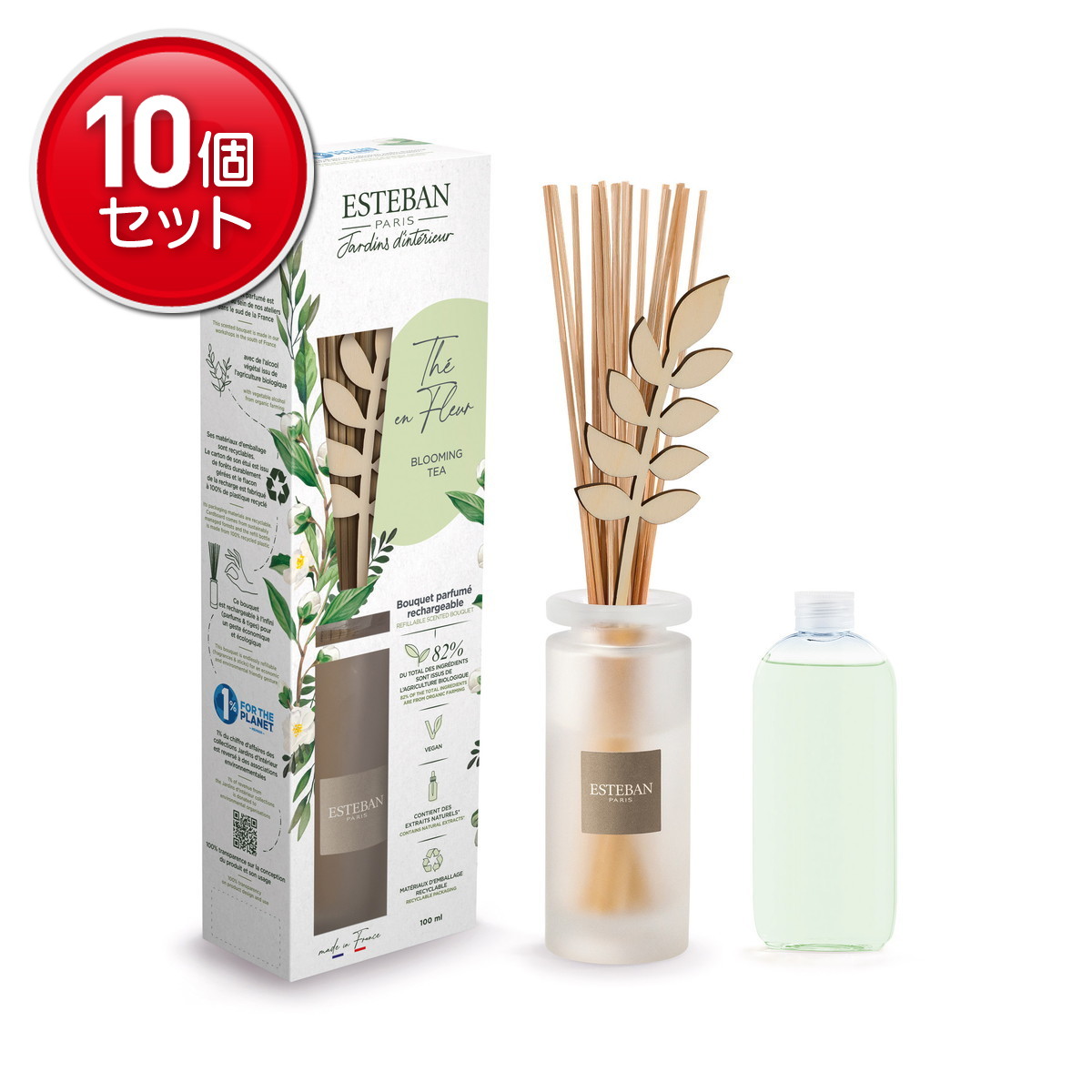【最安挑戦！まとめ買い×10点セット】日本香堂 エステバン インテリアガーデンナチュール ブルーミングティー ラタンブーケ 100ml