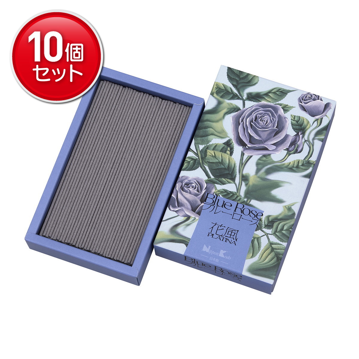 【最安挑戦！まとめ買い×10点セット】日本香堂 花風プラチナ ブルーローズ 100g