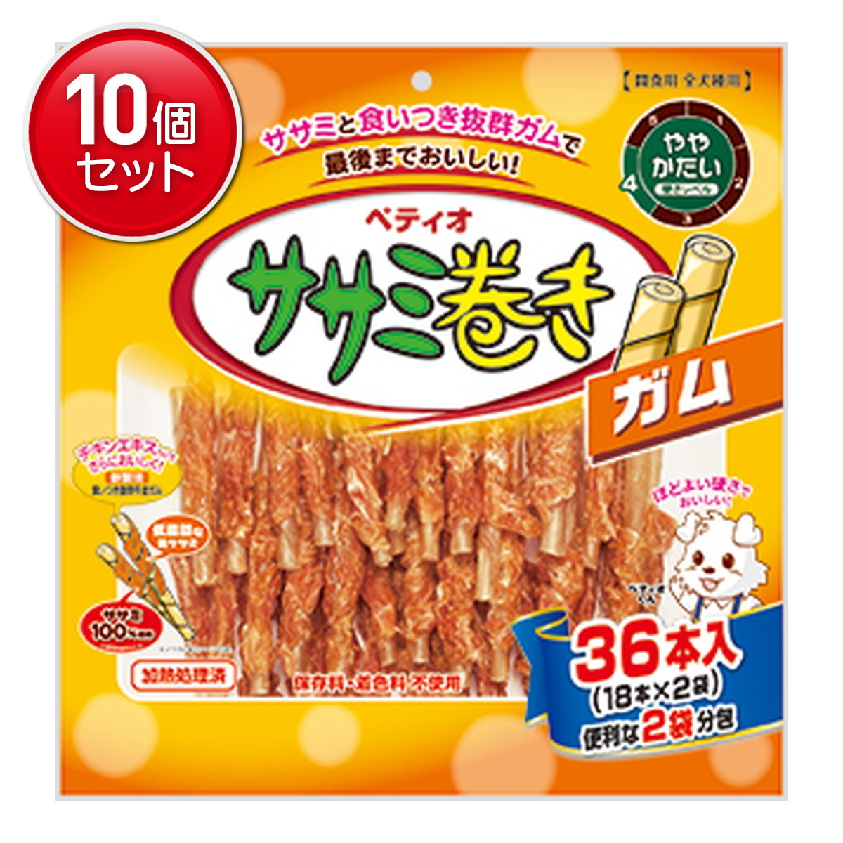 【最安挑戦！まとめ買い×10点セット】ペティオ ササミ巻き ガム 18本×2袋 ややかたい 犬用おやつ 間食用 全犬種用