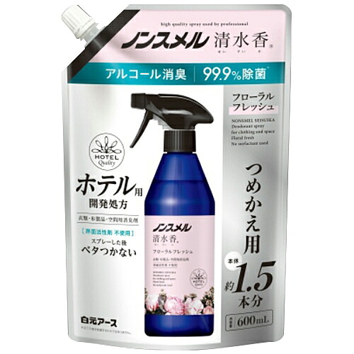 【送料込・まとめ買い×9点セット】白元アース ノンスメル清水香 フローラルフレッシュの香り つめかえ用 600mL