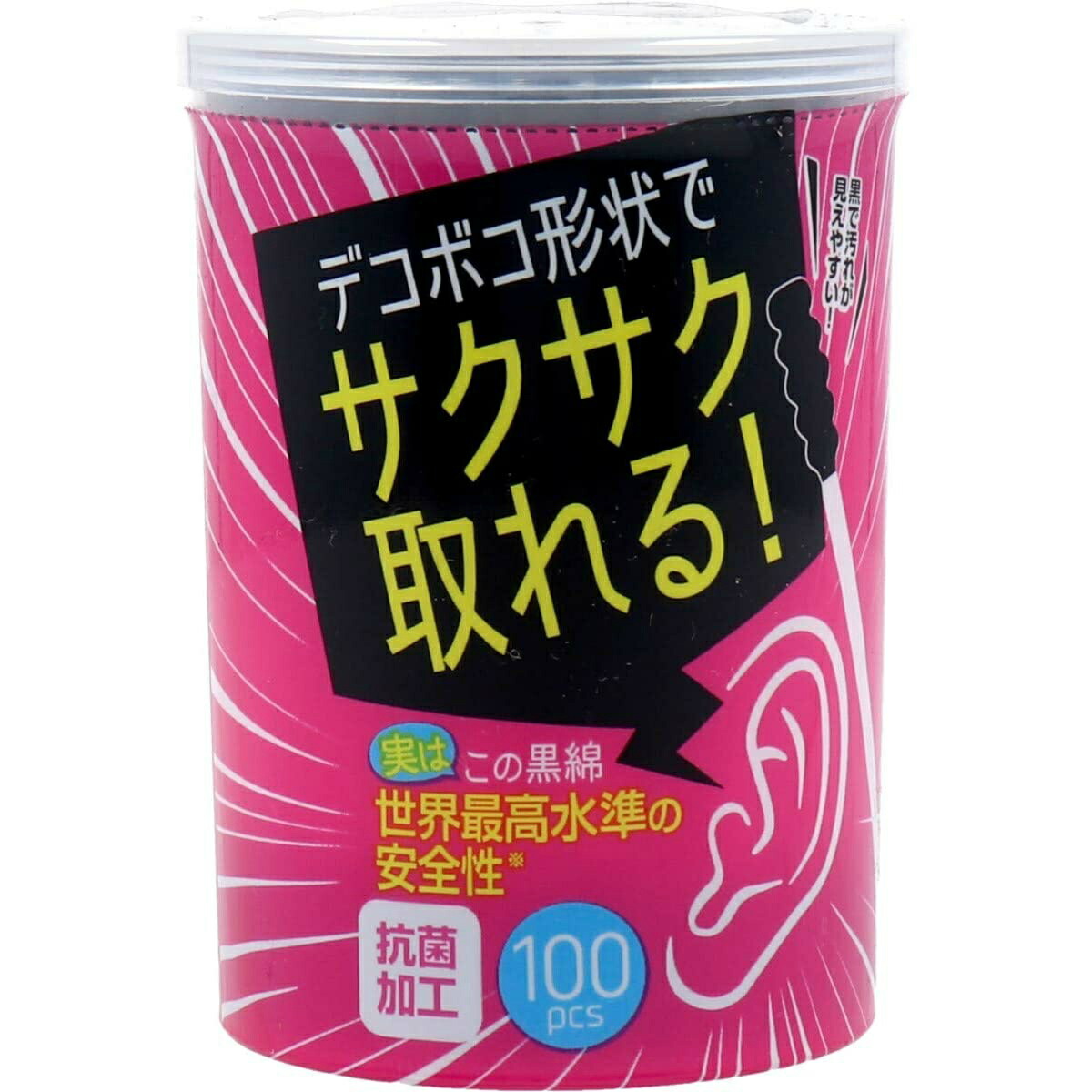 【送料込・まとめ買い&times;144個セット】平和メディク ライフ サクサク取れる黒綿棒 100本入｜姫路流通センター