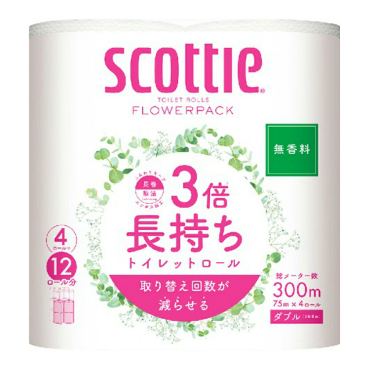 日本製紙 クレシア スコッティ フラワーパック 3倍長持ち 4ロール 無香