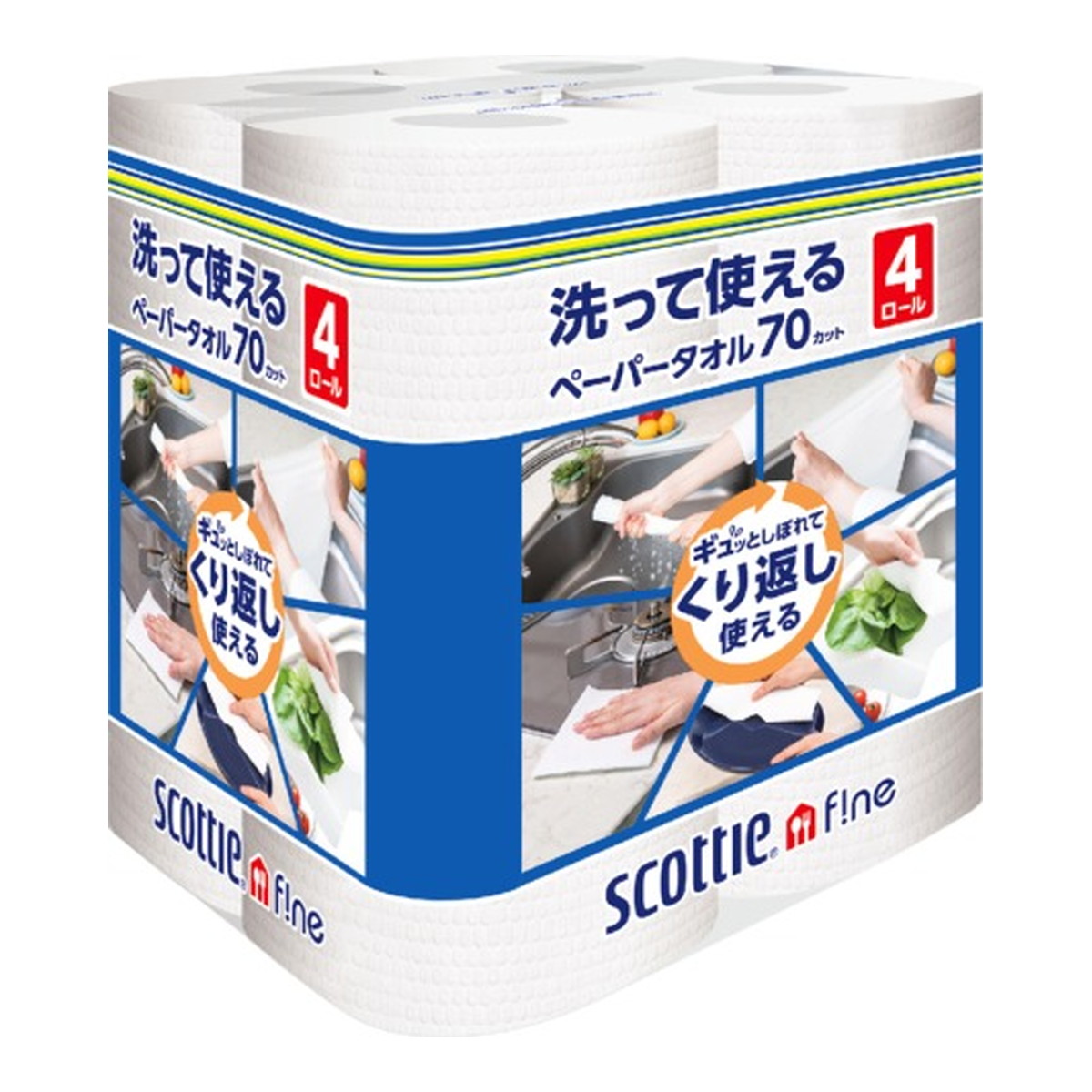 全ての 4ロール 日本製紙 スコッティ 洗って使える クレシア 70カット × ファイン ペーパータオル 日用消耗品