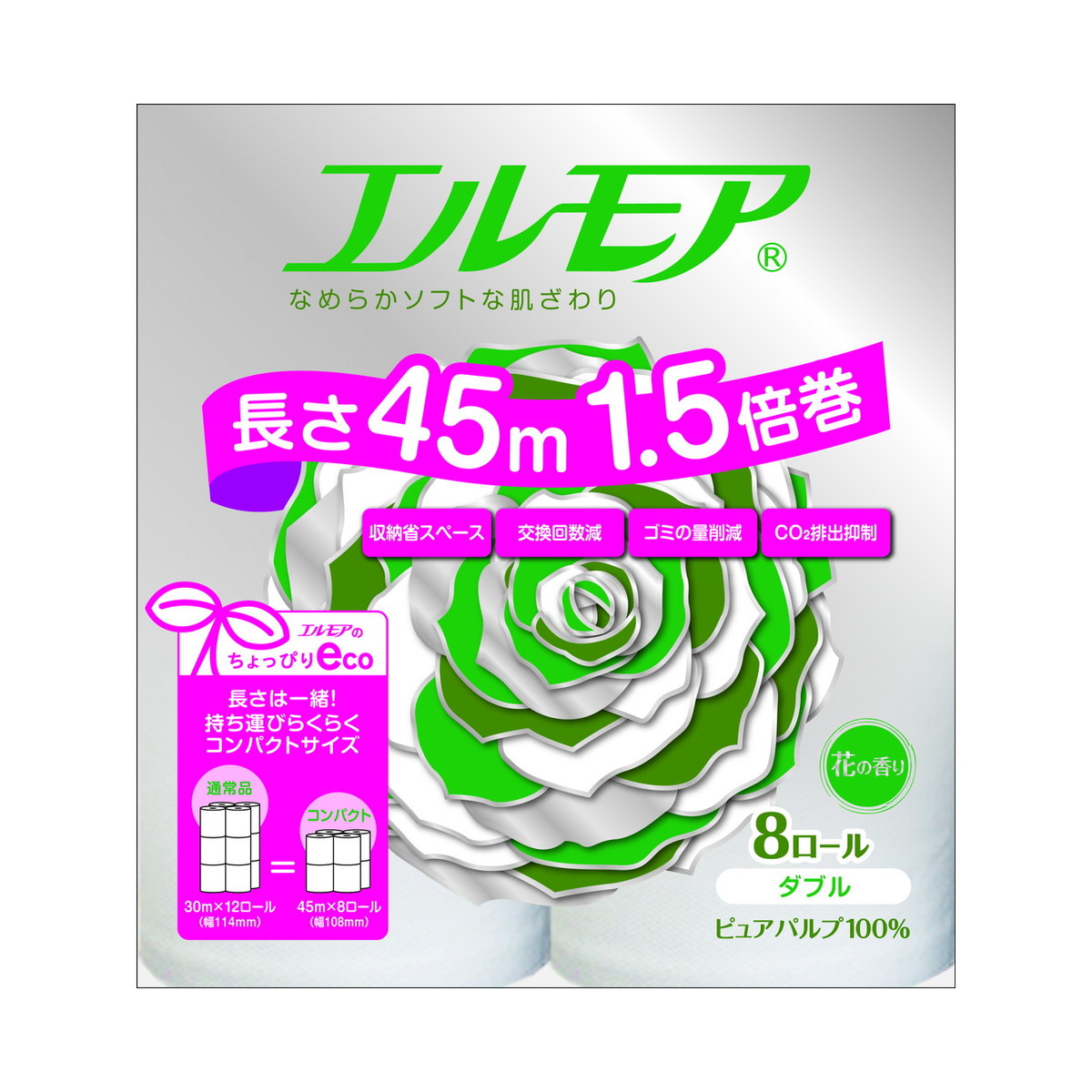 送料込 まとめ買い 8個セット カミ商事 エルモア 1 5倍巻 2枚重ね 45m 花の香り ダブル 8ロール入 Maf Gov Ws