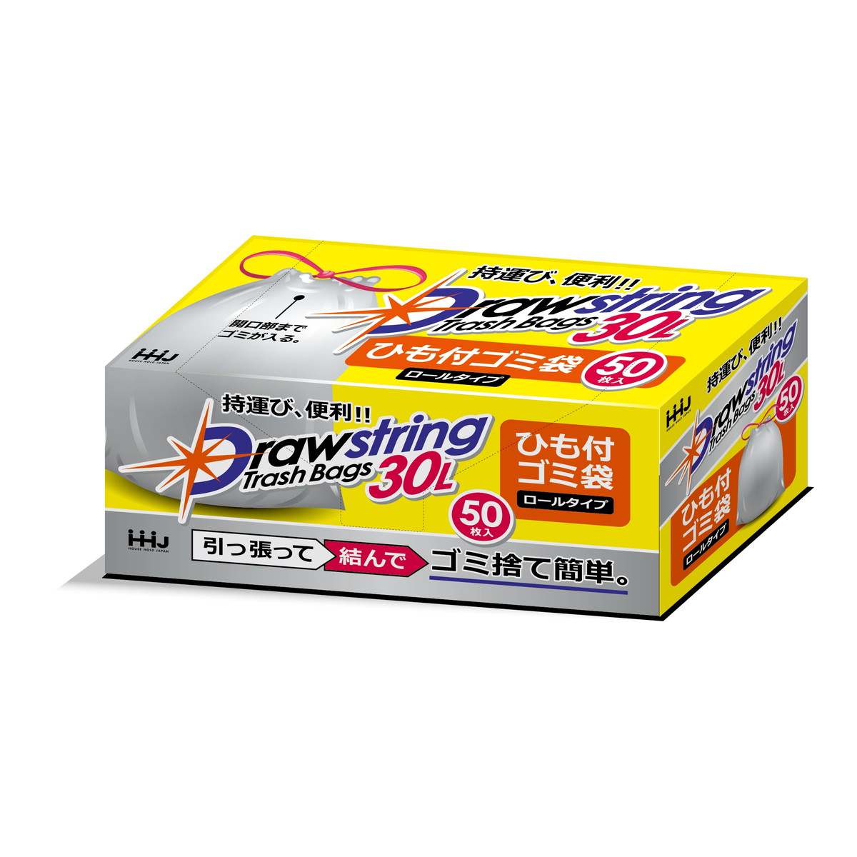 【送料込・まとめ買い×10個セット】ハウスホールドジャパン RD30 紐付き ゴミ袋 ロールタイプ 半透明 30L 50枚入