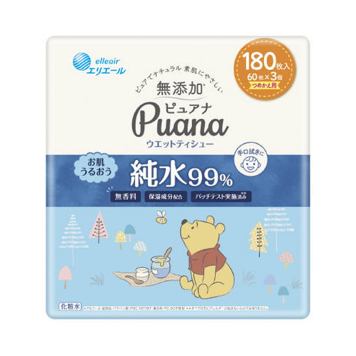 533円 今季一番 大王製紙 エリエール Puana ピュアナ ウエットティシュー 純水99% つめかえ用 60枚×3個