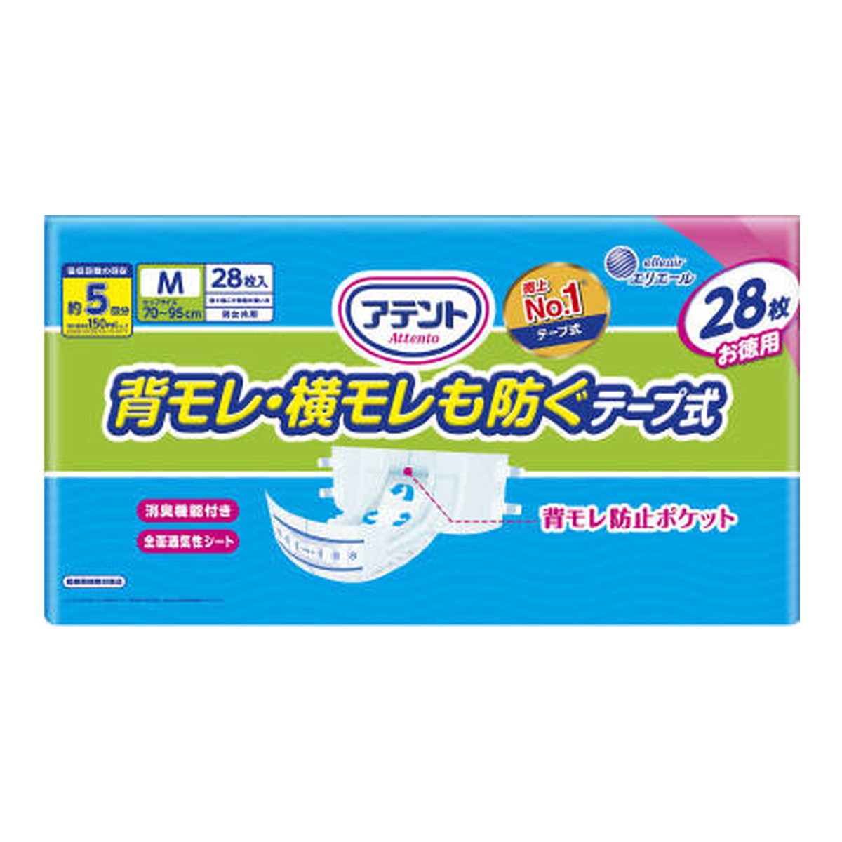 【送料込・まとめ買い×4点セット】大王製紙 エリエール アテント 背モレ・横モレも防ぐ テープ式 Mサイズ 28枚 大人用紙おむつ