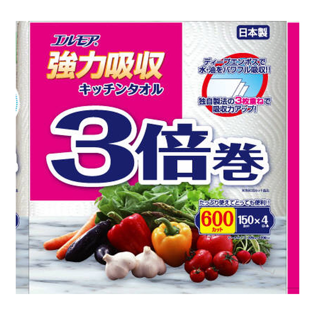 楽天市場】カミ商事 エルモア 強力吸収 キッチンタオル 3倍巻 4